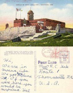 cuba, CIENFUEGOS, Castillo de Jagua (1955) Postcard, Red Cancel