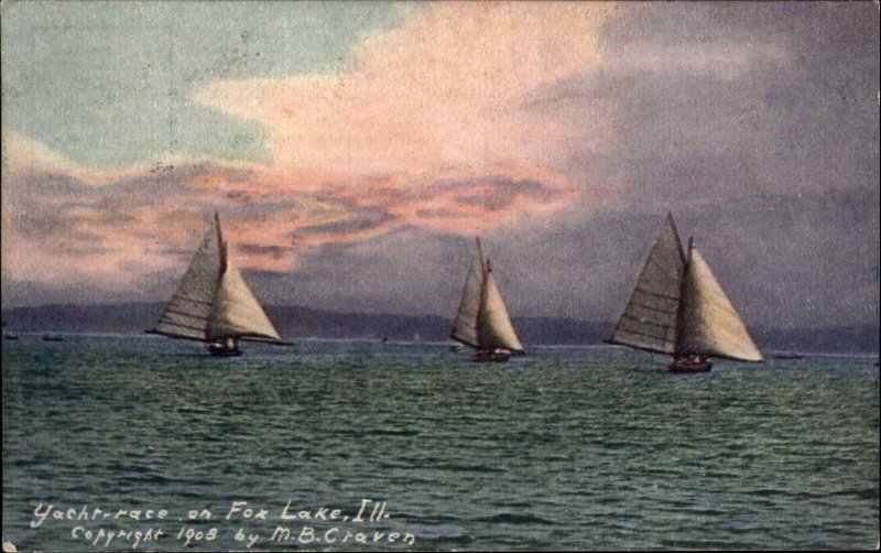 Fox Lake Illinois IL Yacht Races A/S Craven c1910 Vintage Postcard