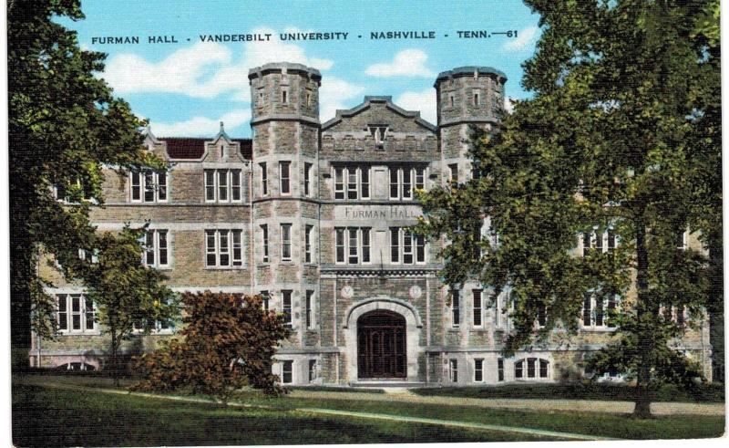 Nashville Vanderbilt University Furman Hall Linen 1950 Unused TN 