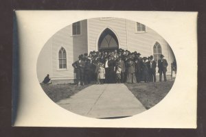 RPPC LINDSAY NEBRASKA CHURCH CONGREGATION VINTAGE REAL PHOTO POSTCARD