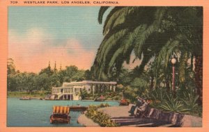 Los Angeles California, Westlake Park Boating Concerts Gardens Vintage Postcard