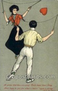 Valentines Day 1908 light corner and edge wear, postal used 1908, light yello...