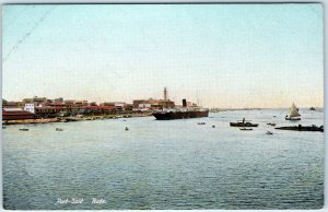 c1910s Port Said, Egypt Harbor Rade Ships Boats Steamship Lighthouse City A341
