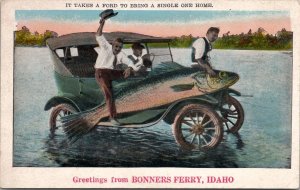 Idaho Bonners Ferry Fantasy Auto on Water Exaggerated Freak Fish Postcard Y8