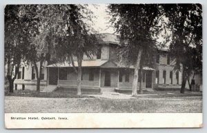 Odebolt Iowa~Stratton Hotel Straddles Corner~Church Convention~1910 B&W Postcard 