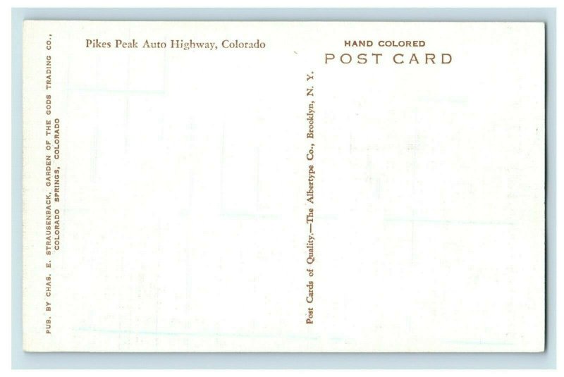 C.1910 Pikes Peak Auto Highway CO Hand Colored Postcard F63