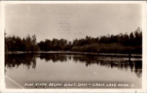 MN Cross Lake Minnesota RPPC Pine River Below Govt Dam 1931 Postcard Y2