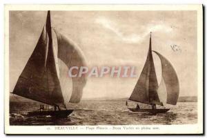 Postcard Old Boat Sailboat Deauville Beach Two flowered sea Yacht