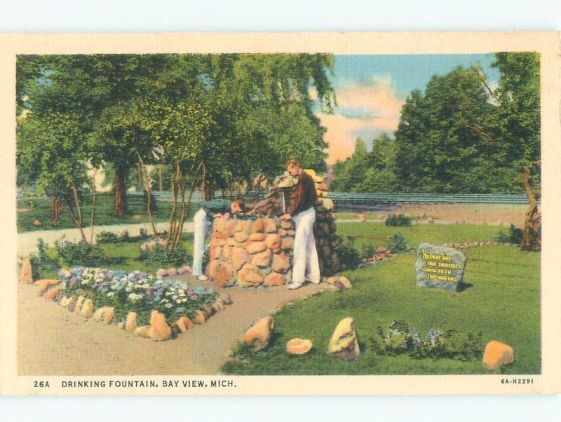 Linen DRINKING FOUNTAIN IN PARK Bay View - Near Petoskey Michigan MI E8082