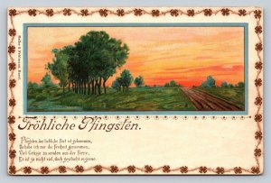 Dirt Road Through the Country with Orange Sky Happy Pentecost VTG Postcard 1169
