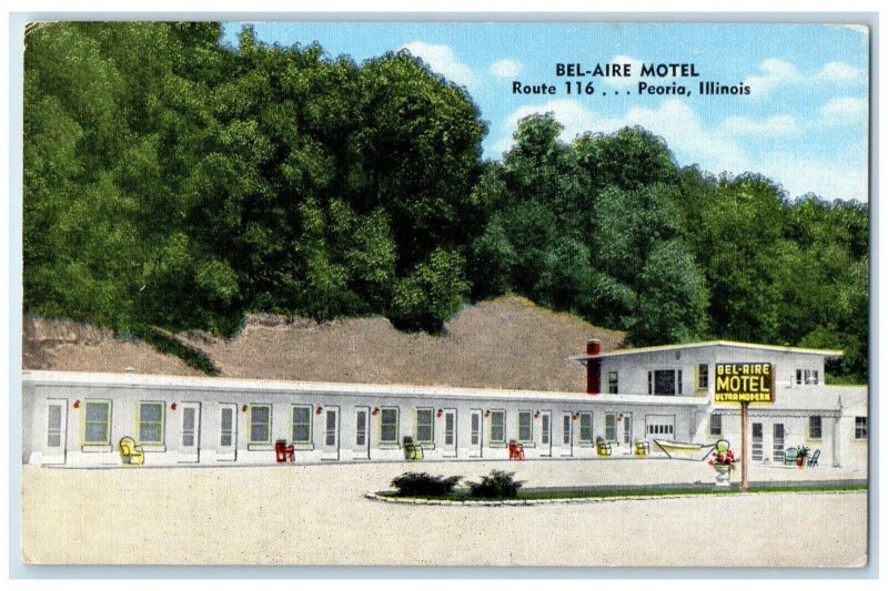 c1940 Bel-Aire Motel Route 116 Exterior View Building Peoria Illinois Postcard