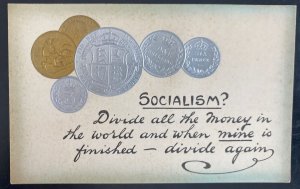 Mint England Picture Postcard Political Socialism Divide All The Money Coins