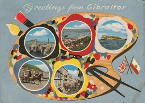 VINTAGE POSTCARD JUMBO VIEW GREETINGS FROM THE ROCK OF GIBRALTAR WITH STAMP 1962