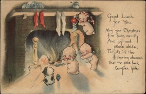 Rose O'Neill Kewpie Kewpies Warming by the Fire Christmas Fantasy c1910 Postcard 