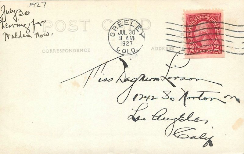 Postcard RPPC 1927 Colorado Greeley Ninth Avenue Sterling Hotel CO24-934