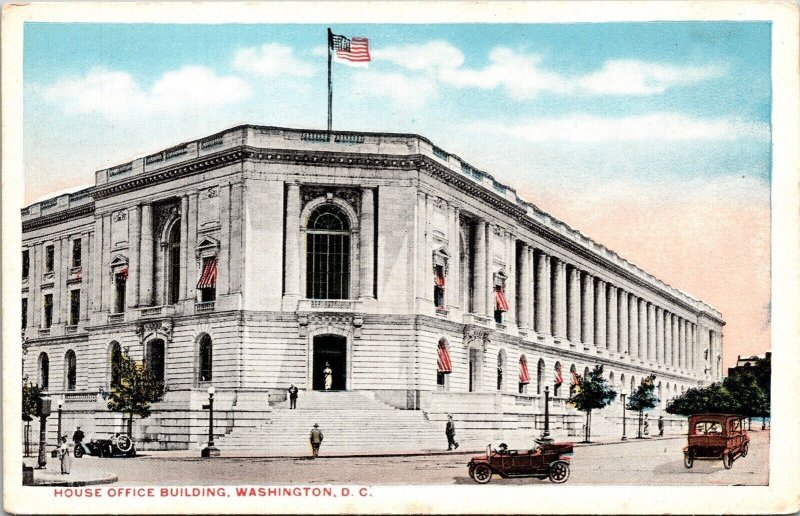 House Office Building Washington DC WB Postcard Old Cars VTG UNP Unused 