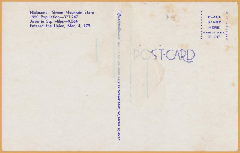 State Map-Greetings from Vermont - 1950