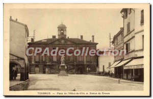 Postcard Tournus Old Square City Hotel and Statue of Greuze