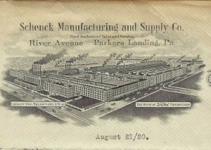 MB-150 PA Parkers Landing Schenck Manufacturing Supply Co Letterhead 1920 Cars