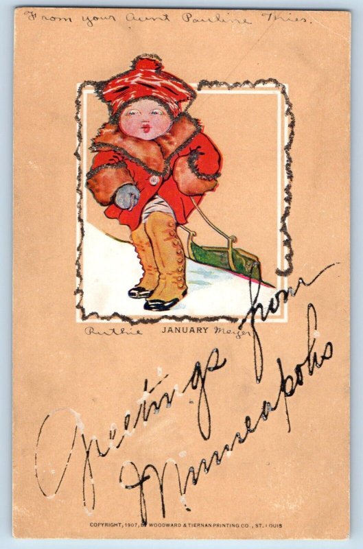 Minneapolis Minnesota Postcard Greetings Dutch Kids Glitter 1905 Vintage Antique