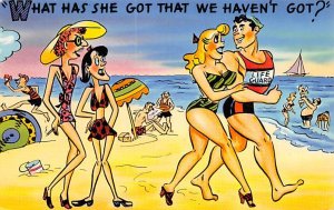 What Has She Got That We Haven't Got? Beach Scene, Cartoon Occupation, Lifegu...