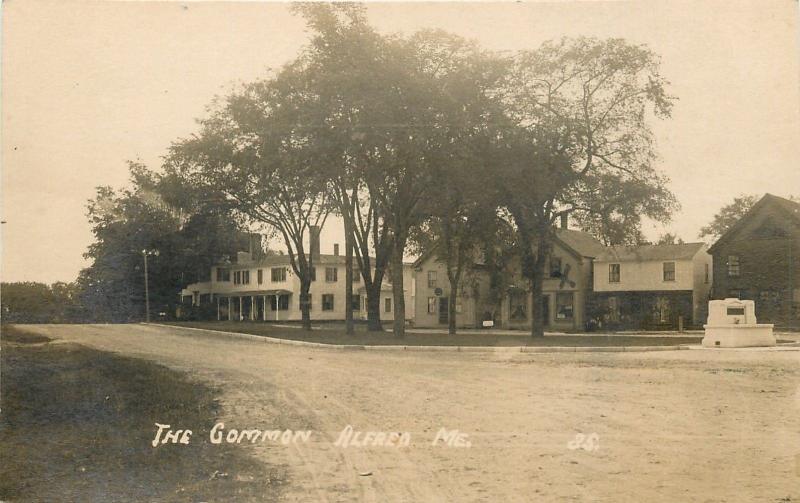 Alfred Maine~The Common~Shops~Inn~Horse Trough in Dirt Road~1915 Real Photo~RPPC 