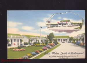 ELIZABETH CITY NORTH CAROLINA BOB'S MOTOR COURT LINEN ADVERTISING POSTCARD NC