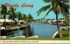 1969 Florida Living Palm Tree Shade Boatdock Canal FL Vintage Postcard