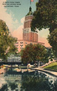 Vintage Postcard 1940's Smith-Young Tower Building From San Antonio River Texas