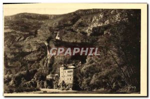 Old Postcard Gorges du Tarn Chateau de La Caze fifteenth century cu banks of ...