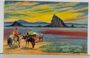 Beautiful SHIPROCK NEW MEXICO Western Cowboy Indian Scene Postcard Q11