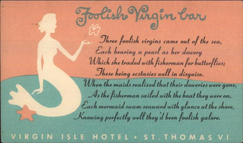 Mermiad - Foolish Virgin Bar St. Thomas VI Adv Postcard