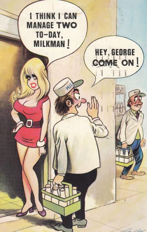 Milkman Delivering Sexy Lady Milk Dairy 1970s Bamforth Comic Humour Postcard Topics Cartoons