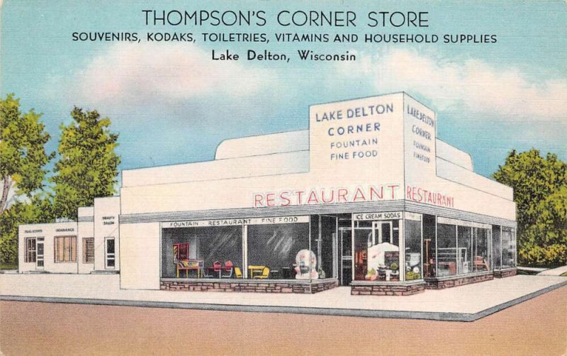 Lake Delton Wisconsin Thompson's Corner Store Restaurant Postcard AA60537