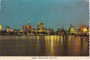 New York Buffalo Skyline At Night From Lake Erie 1973