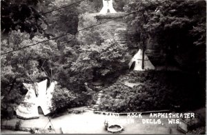 RPPC Wigwams Tipis Stand Rock Amphitheater Wisconsin Dells WI Vtg Postcard V68