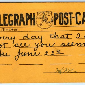 c1907 Telegraph No. 6 Postcard Postcard Miss You Vintage A12