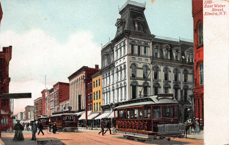 Street Scene, East Water Street, Elmira, New York, Early Postcard, Used in 1908