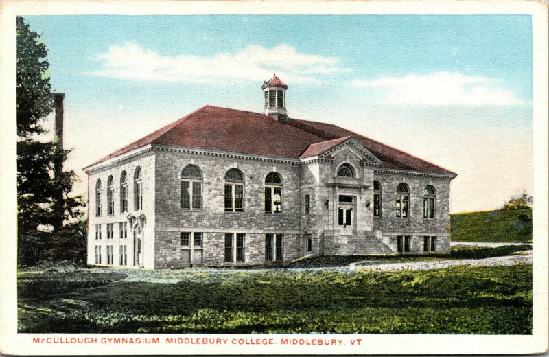 Vtg 1920s Middlebury College Mccullough Gymnasiun Middlebury Vermont VT Postcard