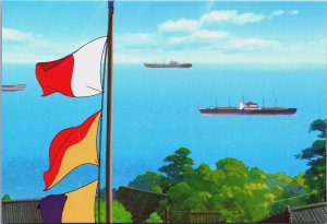 Studio Ghibli Ships Ocean Sea Flags View Postcard BS.29