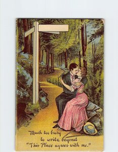 Postcard Love/Romance Greeting Card with Quote and Lovers Kissing Art Print