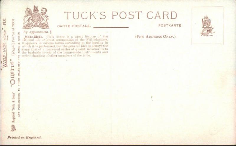 Fiji Meke-Meke National Dance TUCK Oilette c1910 Postcard