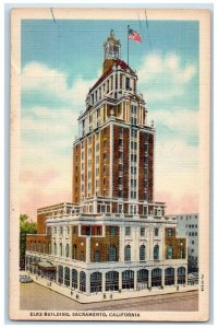 1947 Elks Building Street View Cars People Walking Sacramento CA Posted Postcard