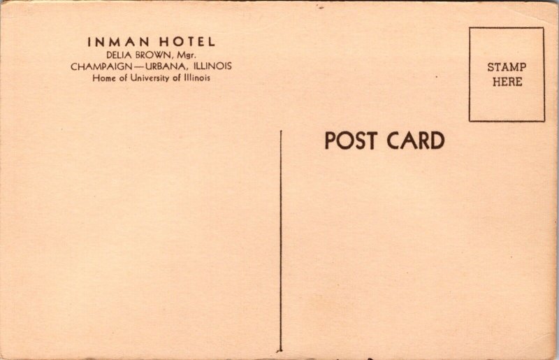 Postcard Inman Hotel in Champaign - Urbana, Illinois