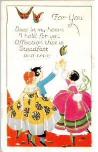 Greeting - Affection that is Steadfast - Dancing Girls - Embossed - c1908