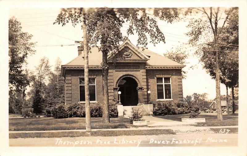 Dover-Foxcroft Maine~Arched Entrance to Beaux Arts Thompson Library~RPPC 1940s 