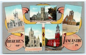 LANCASTER, PA Pennsylvania ~ 5 CHURCHES of  LANCASTER c1930s Steinfeldt Postcard