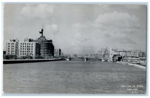 c1950's View From De River Osaka Japan RPPC Photo Unposted Vintage Postcard