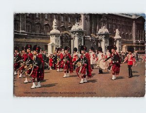 Postcard Scots Guards Pipers Leaving Buckingham Palace London England