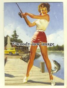 su1991 - Young Woman - Pin Up by artist Gil Elvgren - modern art postcard